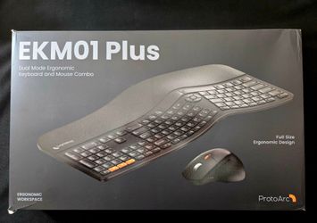 (NEW) ProtoArc Ergonomic Keyboard Mouse, EKM01 Plus Full Size Wireless Bluetooth Ergo Keyboard Mouse Combo, Cushioned Palm Rest, Split Design, Recharg