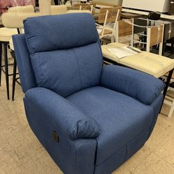 FC Design Power Recliner Chair w/ Pillow Top Arms USB Charging Port Linen Upholstered - Blue
