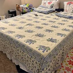 Queen bed frame + Mattress + skirt