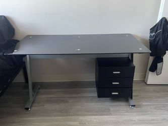 Large Black Office Desk with 3-Drawer Storage