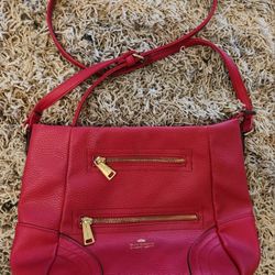 Pre-owned Juicy Couture Faux Red Leather Corss Body Bag / Purse W/ Outside Pockets - Nice Cond