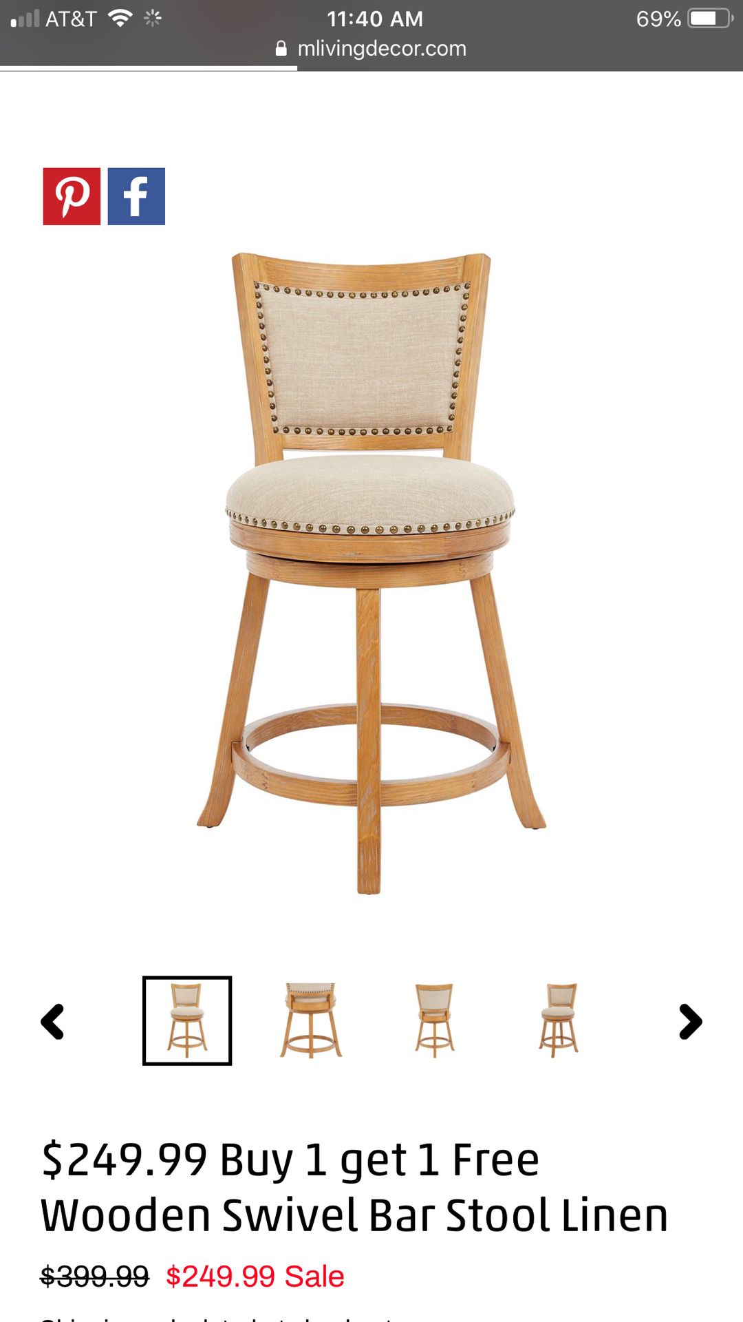 Wooden swivel bar stools $249 buy 1 get 1 free