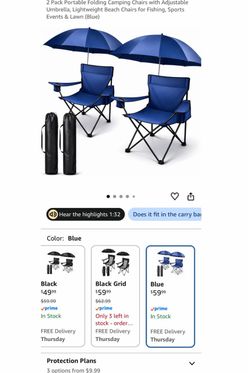 NEW 2 Pack Portable Folding Camping Chairs with Adjustable Umbrella