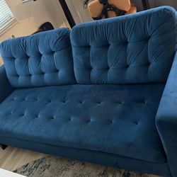 Mid-Century Modern Tufted Velvet Sofa - Deep Blue/Teal