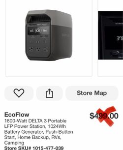 EcoFlow 1800-Watt DELTA 3 Portable LFP Power Station, 1024Wh Battery Generator, Push-Button Start, Home Backup, RVs, Camping