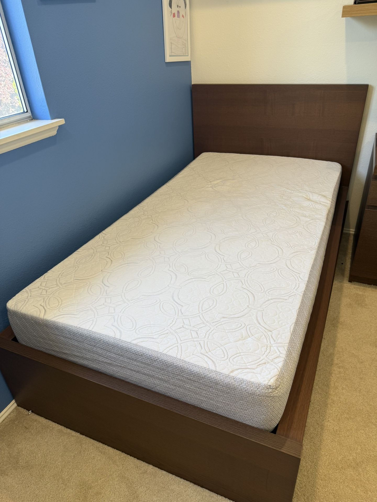 IKEA malm twin Bed with storage Drawers and Mattress