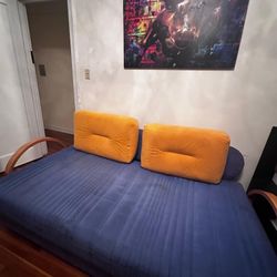 Blue suede Couch - Twin XL Bed With Storage