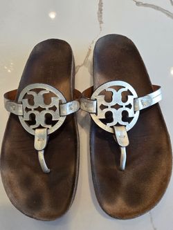 Tory Burch Miller Sandals Silver Metallic size 8.5