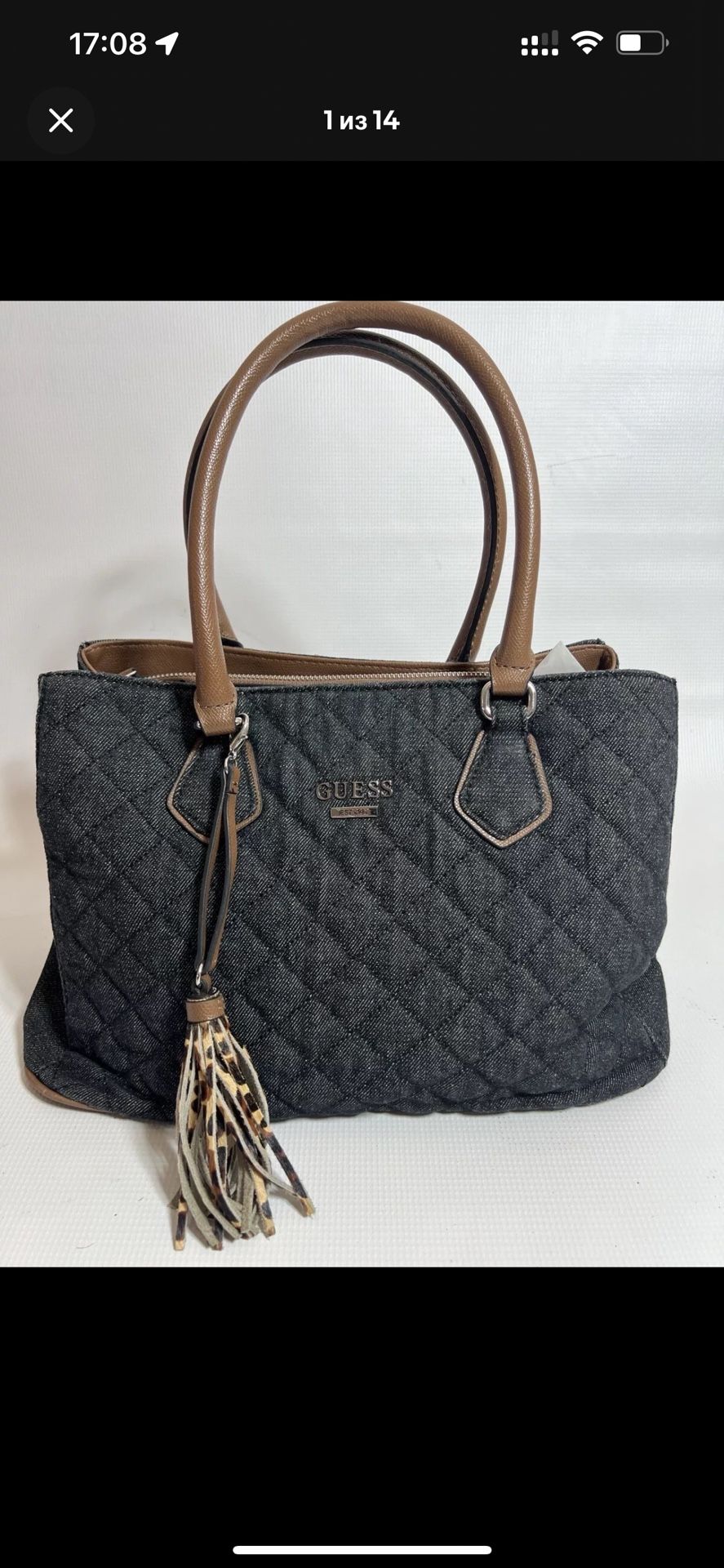 Guess Dark Blue Bag Handbag Bucket Tassel Purse Satchel Shoulder Medium
