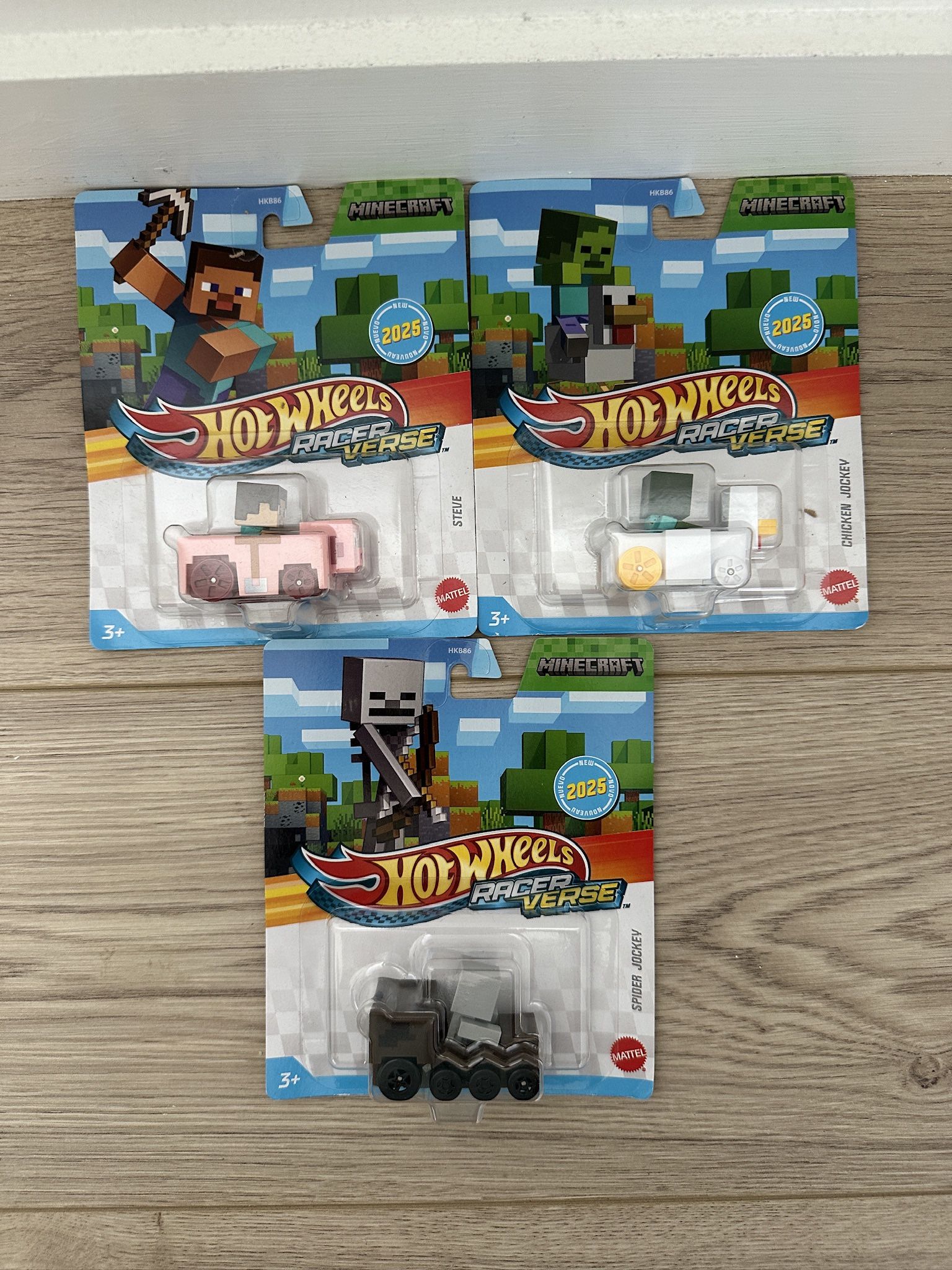 SET OF 3 Hot Wheels Racer Verse MINECRAFT Steve Chicken Jockey Spider