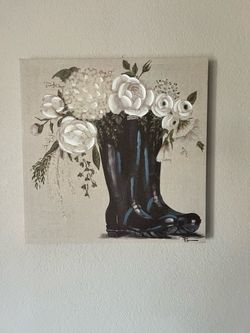 Flowers in boot painting print on canvas