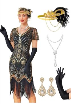 1920s Flapper Dress Costume Set sz M new halloween costume