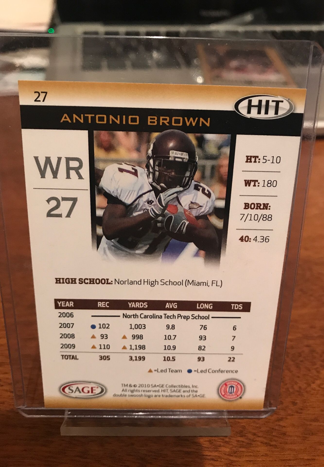 2010 Antonio Brown Hit Football Card Steelers Raiders