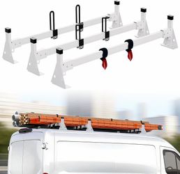 3 Crossbars Van Roof Ladder Rack for Ford Transit 150 250 350 820 lbs Capacity, Steel Construction,No Drill Required, Secure Ladder Transport,Fits 201