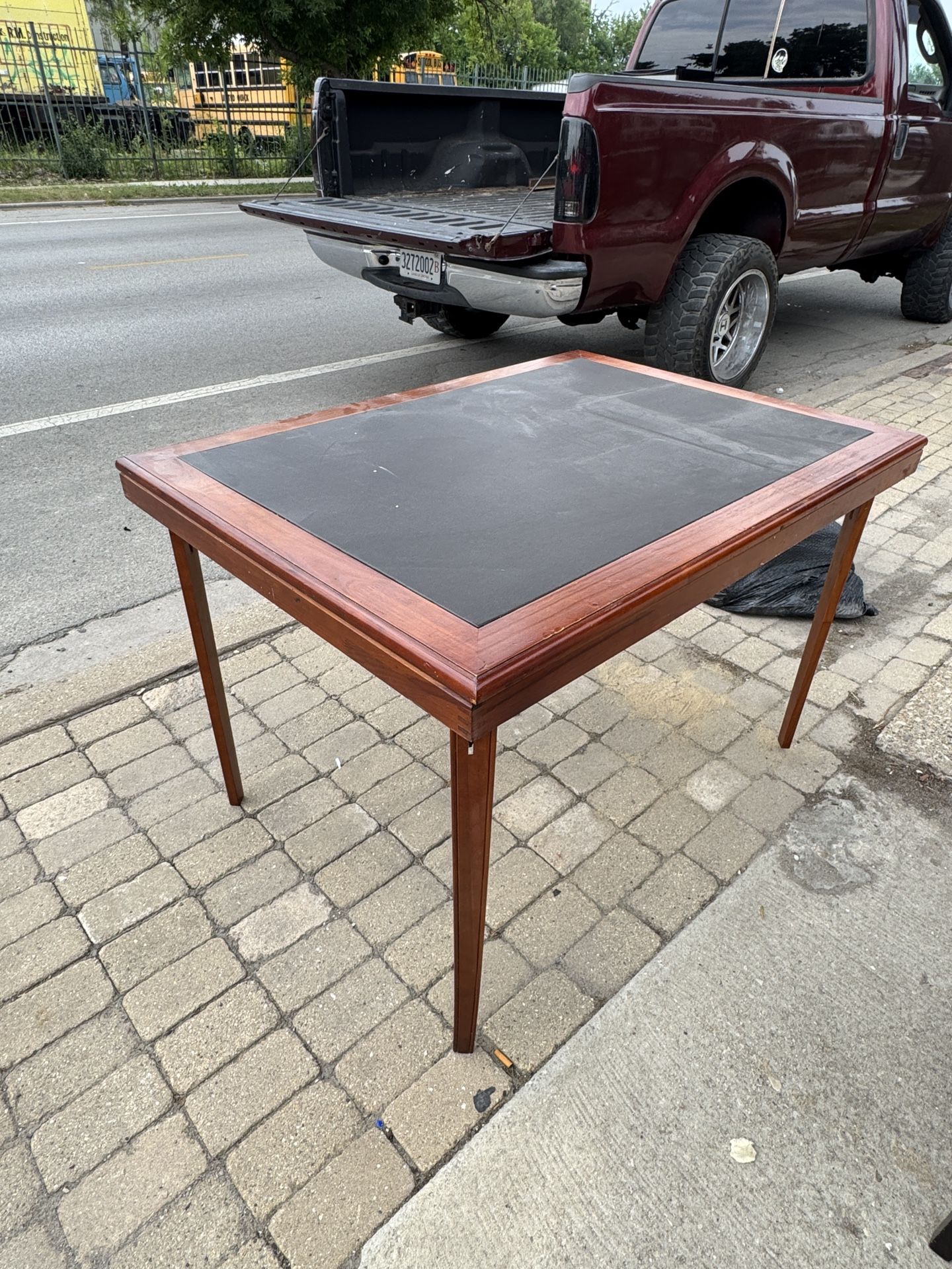 Wood with leather card table