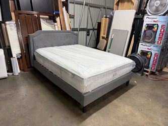 Gray Upholstered Queen Bed Frame with Headboard