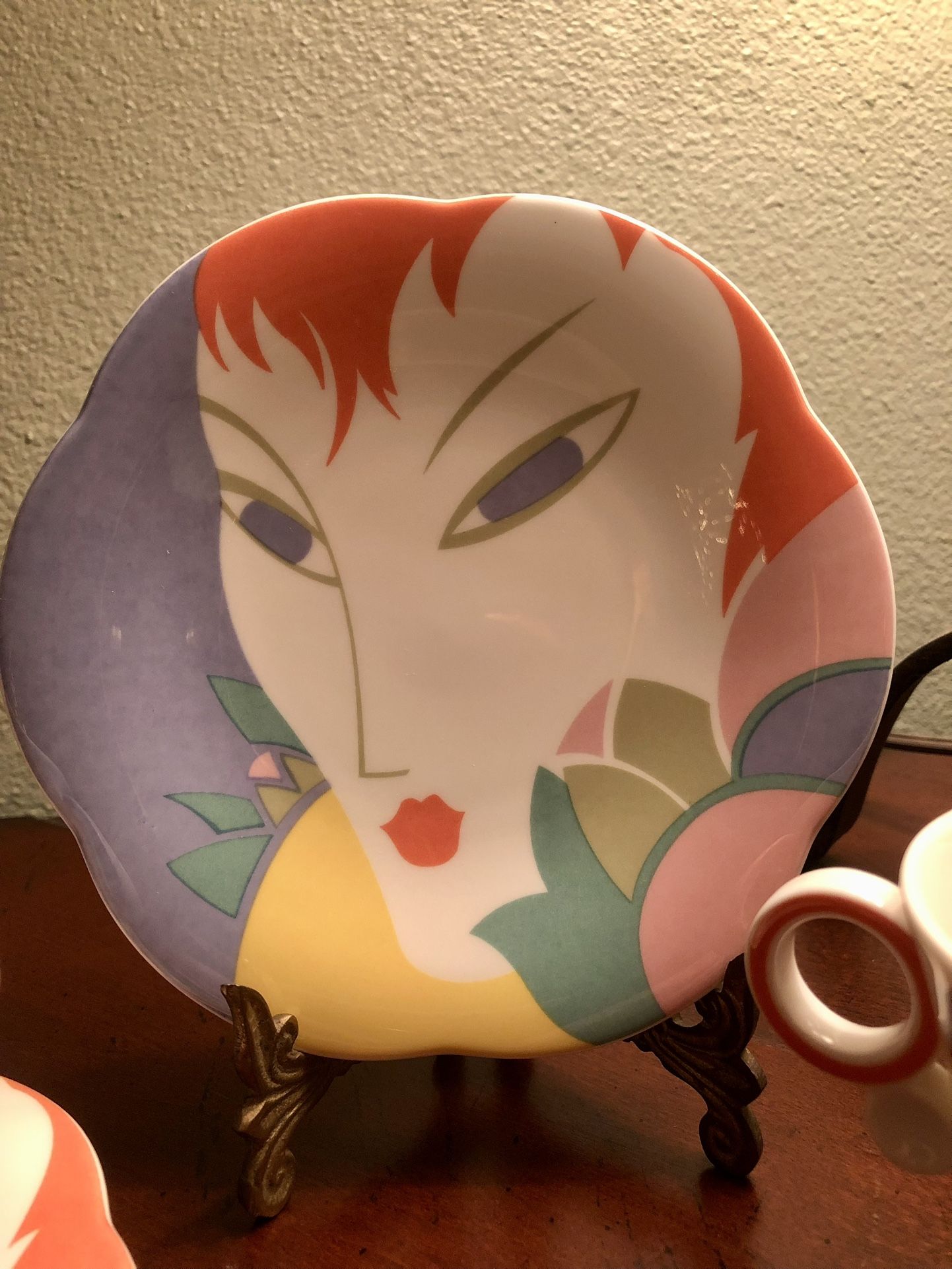 Hand Painted Art Pottery - Set of 2 Cups & Saucers