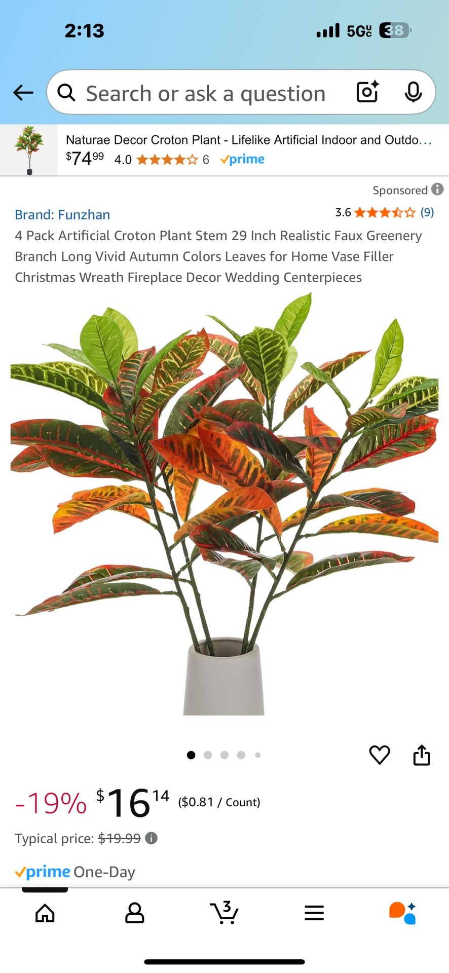 4 Pack Artificial Croton Plant Stem 29 Inch Realistic Faux Greenery Branch Long Vivid Autumn Colors Leaves for Home Vase Filler Christmas Wreath Firep