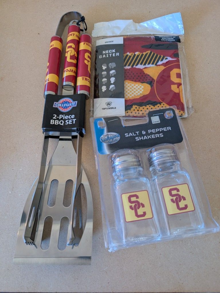 🎓 USC Fan Bundle – Neck Gaiter, 2-Piece BBQ Set & Salt + Pepper Shakers (New!)