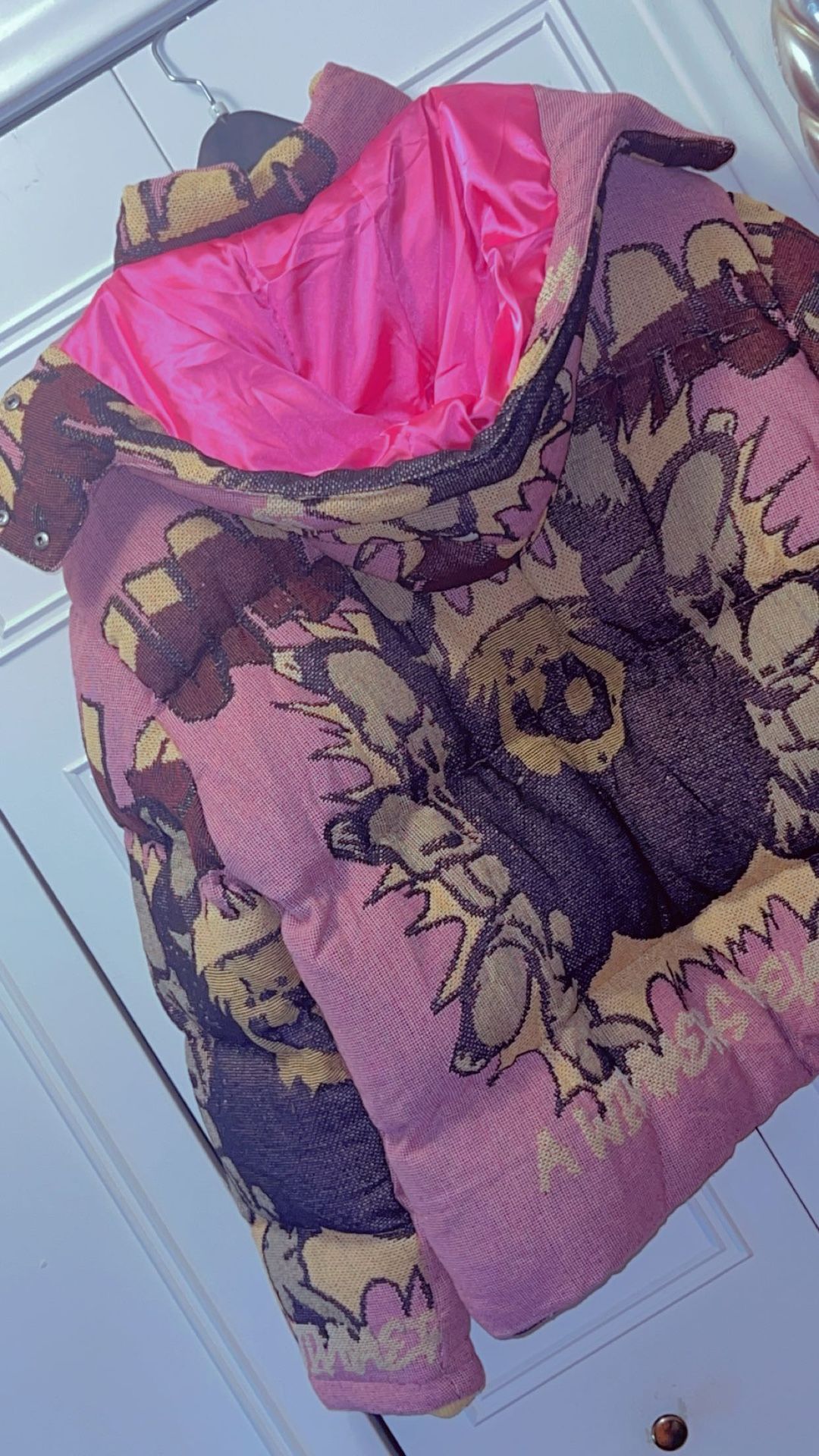 VALABASAS | WINNERS MENTALITY" PINK TAPESTRY PUFFER JACKET | XL