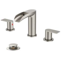 Brushed Nickel Waterfall Widespread Bathroom Faucet – 3 Hole (New)