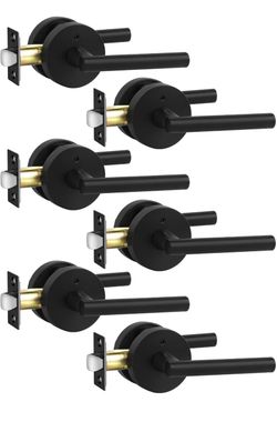Matte Black Lever Door Handles Interior Privacy Door Lock 6 Packs
