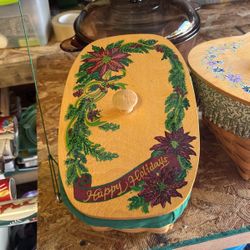 Wicker type baskets with musical box handles.