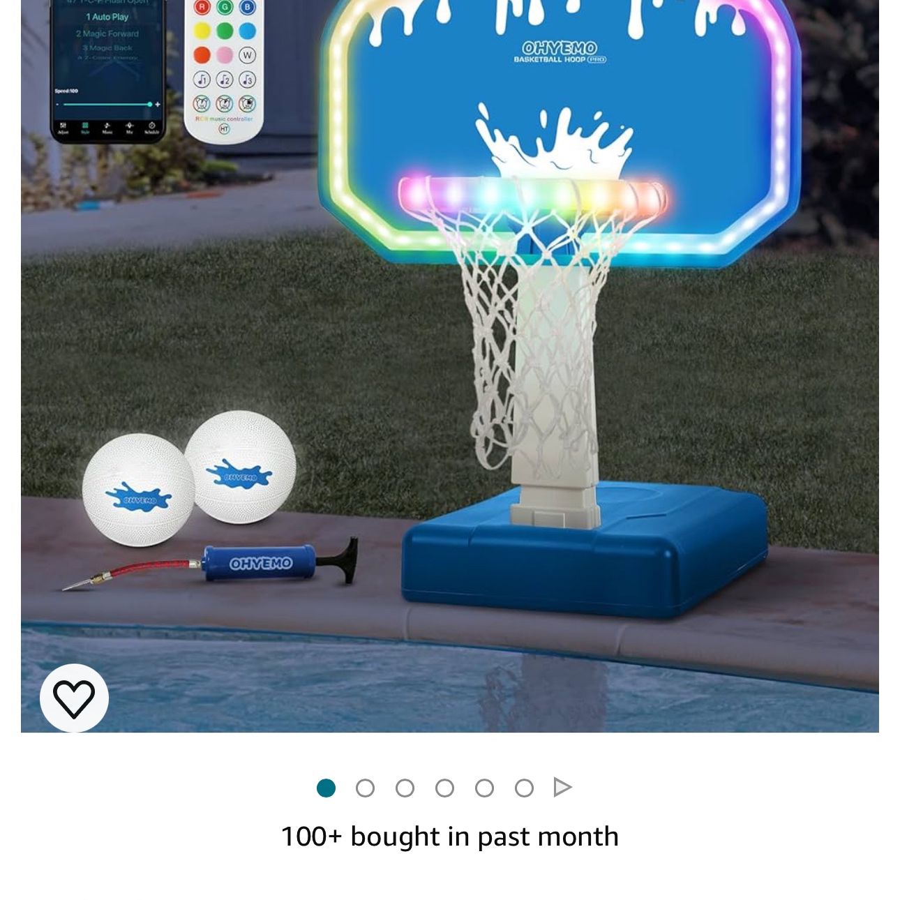 OHYEMO LED Pool Basketball Game Set, Light Up Swimming Pool Basketball Hoop with 2 LED Water Balls, App & Remote Control, Music & Mic Sync for Ingroun