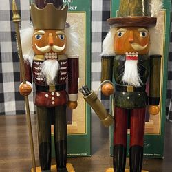 Traditions Wooden Nutcracker Set of 2- 14” Wood Grain Red Green Christmas
