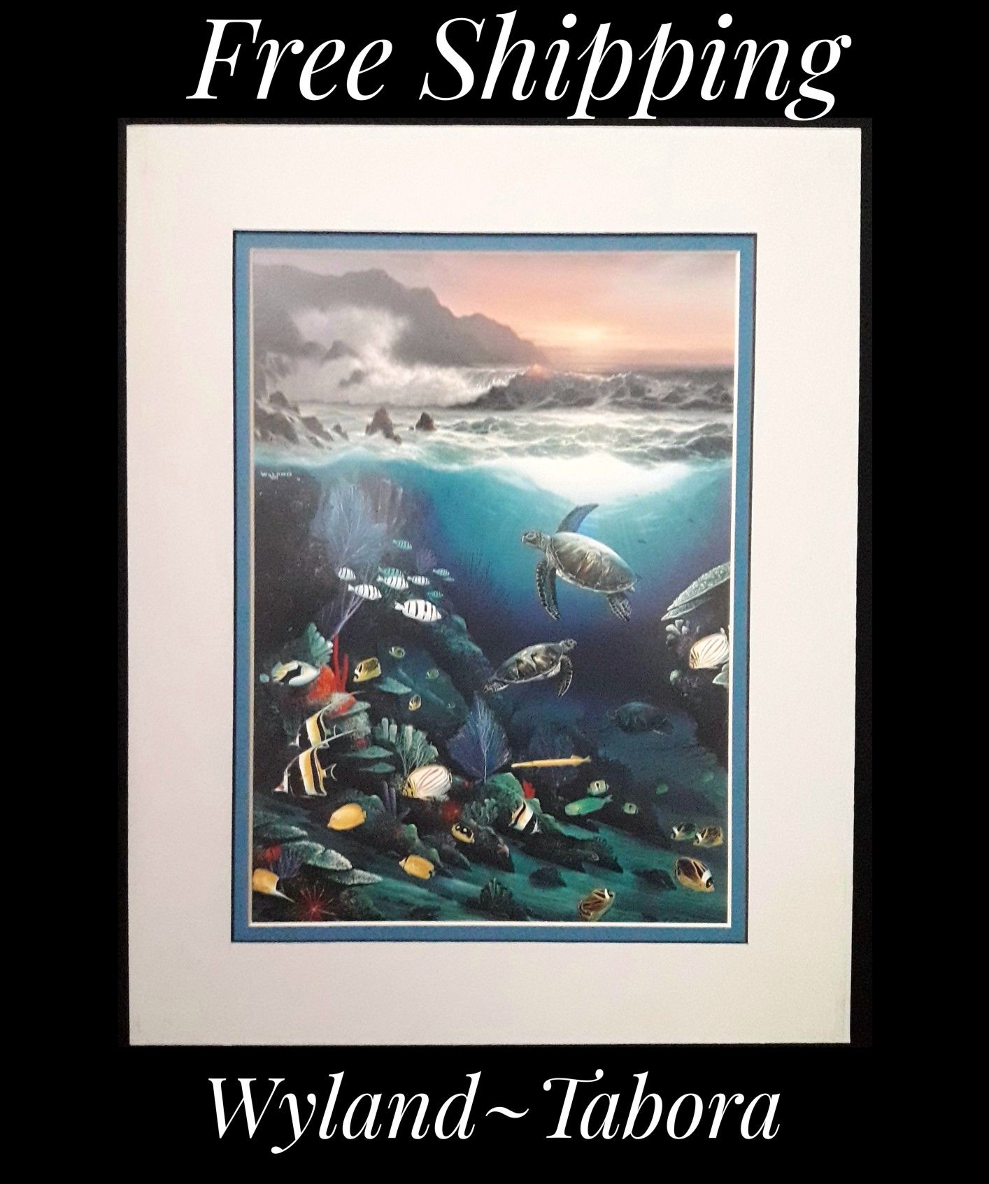 Wyland, 11" x 14" Fine Art Calender Print. Mounted on Acid Free Foam Core. Double Matted on Acid Free Matt Board