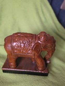 Hand-Carved Looking Ceramic Elephant Figurine