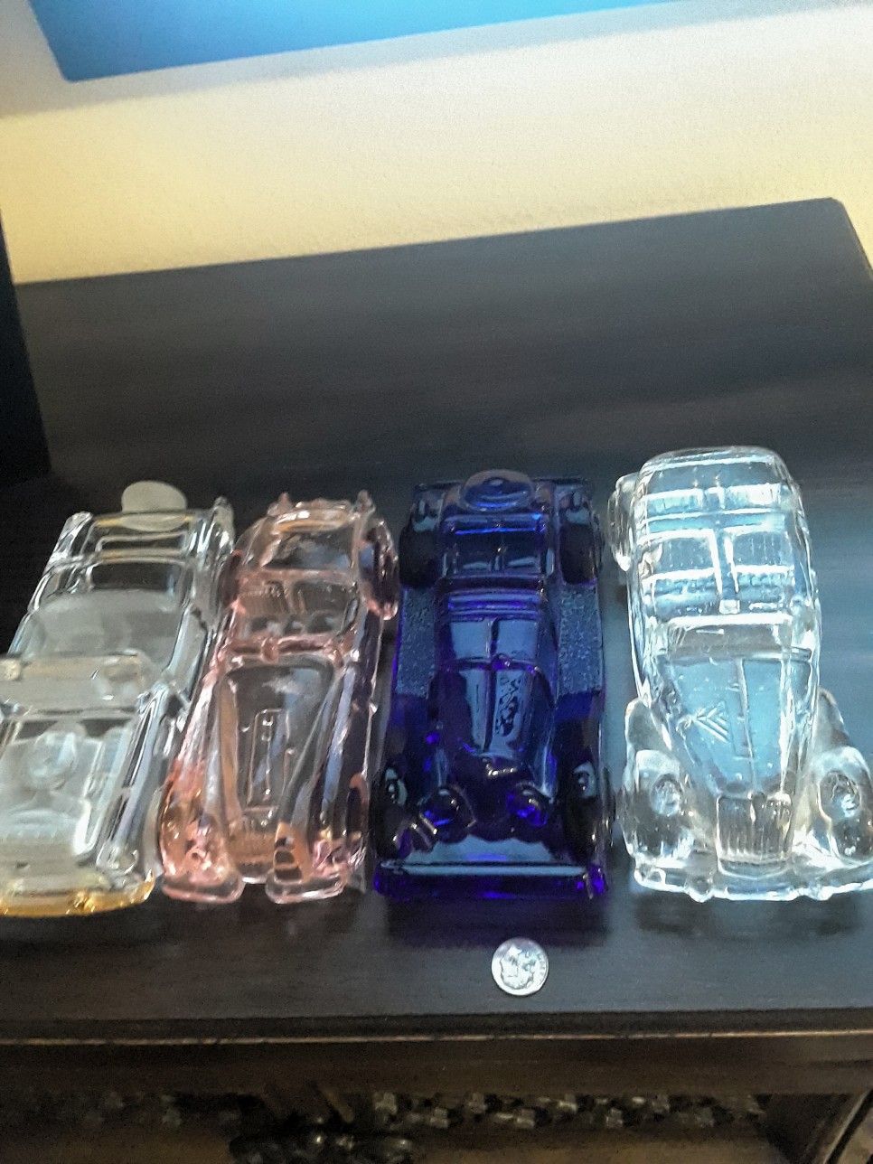 Vintage 4 Collectible Glass Car's 7.5 inches Long Unique !