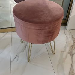 Stool  Pink That Has Storage Open 