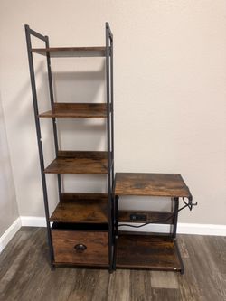 Industrial Bookshelf and Desk Combo- Rustic Brown