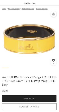 Hermès Plated Wide Yellow Enamel Bangle with Caléche