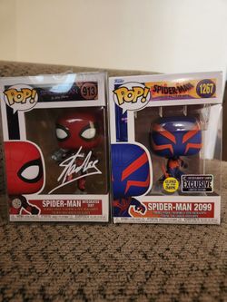 2 Spiderman Funko Pops, 2099 and integrated suit