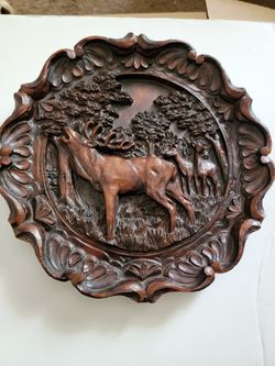 Vintage Rustic Elk Family Tray. Black Forest Deco. No chips