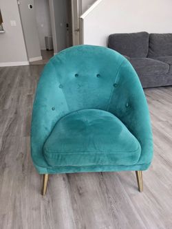 Green Velvet Accent Barrel Chair with Gold Legs