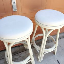 2 Wooden Padded Stools 