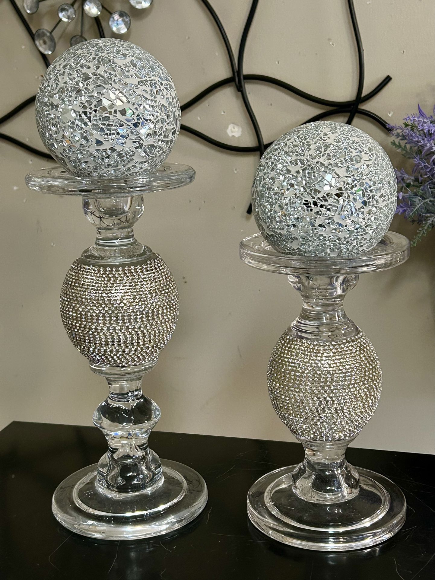 Gorgeous Glass & Diamond Candle Holders 8”,10” NEW