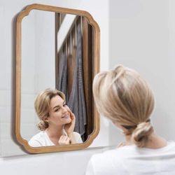 24 in. W x 36 in. H Medium Dark Walnut Wood Finish Wall Mirror - French Country Natural Pine