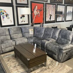 Grey Recliner Sectional Sofa 