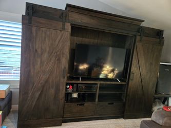 Solid Wood Entertainment Center With Sliding Doors