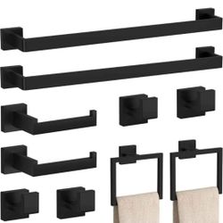 10-Pieces Matte Black Bathroom Accessories Set, 23.6 Inch Bath Towel Bar Set, SUS 304 Stainless Steel Bathroom Hardware Set, Towel Racks for Bathroom 