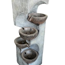 4 - Tier Resin Pots Water Fountain Feature with LED Lights and Pump Garden Patio