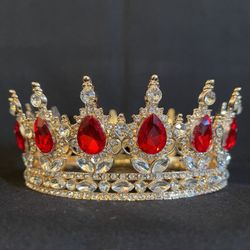 ROYAL QUEEN PRINCESS GOLD RED CROWN TIARA