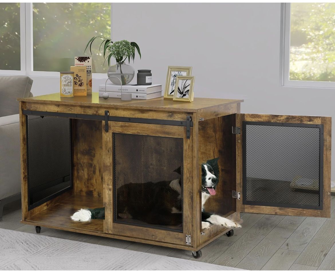 Extra Large Dog Kennel End Table on Wheels