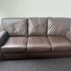 Brown Leather 3-Cushion Sofa Couch