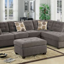 Brand New Grey Waffle Suede Sectional Sofa (Ottoman Sold Separately)