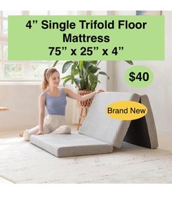 New 4” Single Tri-Fold Memory Foam Mattress, 4 inch Single Folding Mattress with Collapsible and Washable Cover, Travel and Guest Mat, 75"×25"×4"
